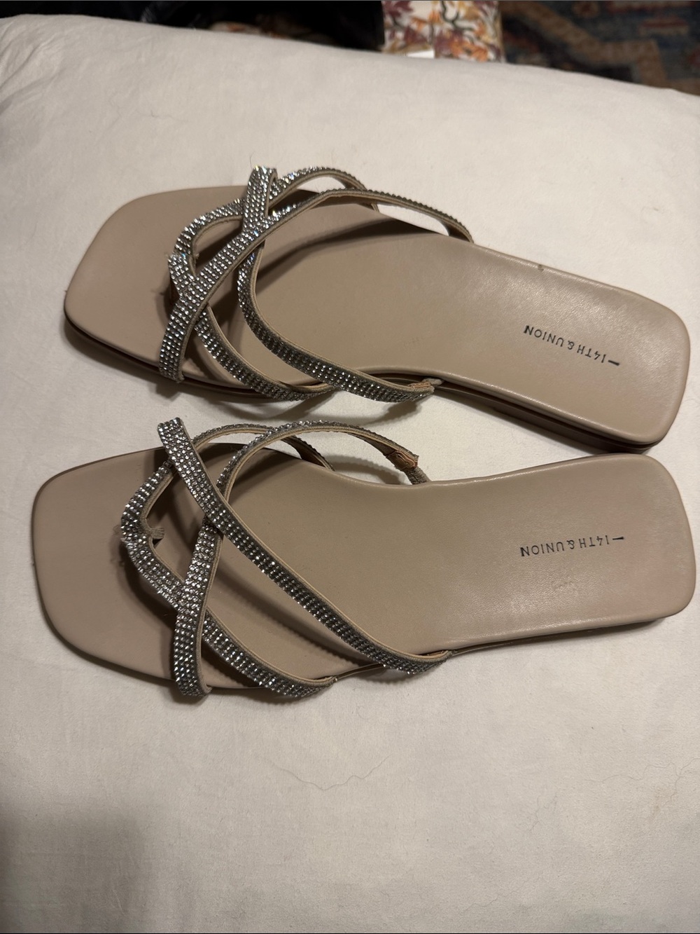 14th & Union Nude Rhinestone Strappy Slide Sandals